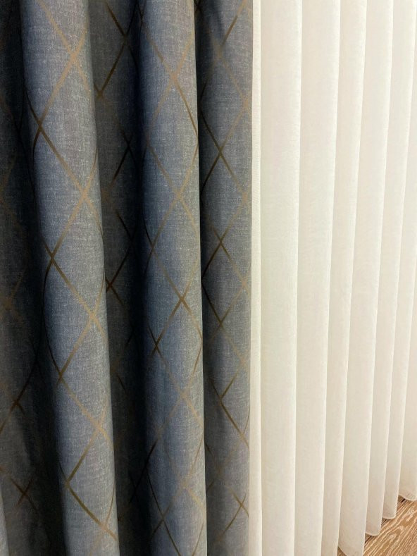 Blackout Karartma Zemin Baskılı Modern Çizgili Desen 1/2,50 Pile Fon Perde Gri 100 x 270 - 4