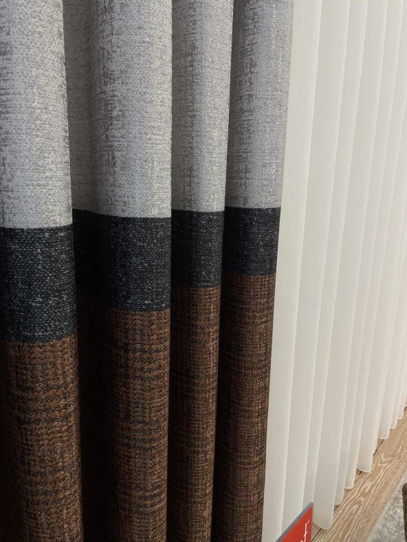 Keten Zemin Ekose Desen 1/2,50 Pile Fon Perde  Gold 80 x 270 - 3