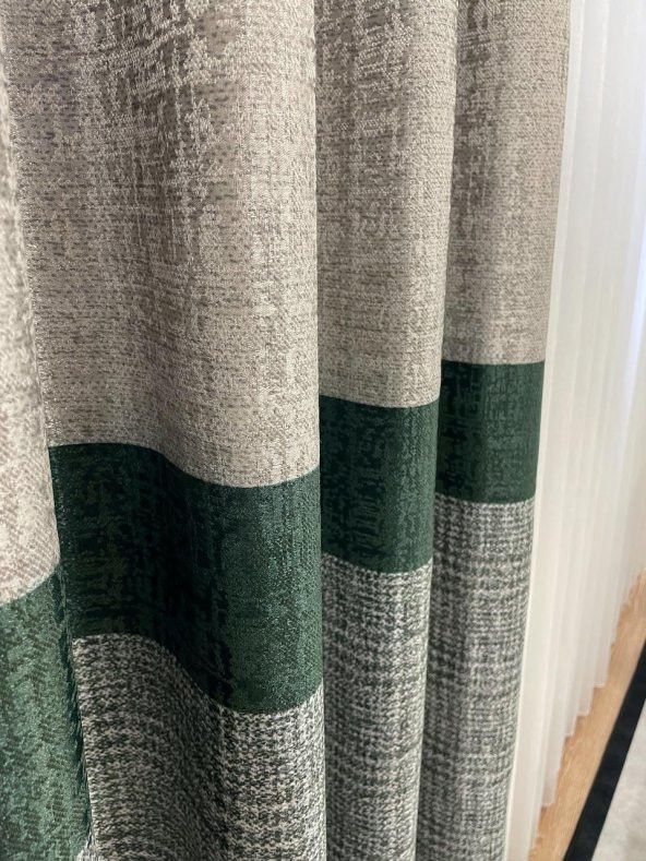 Keten Zemin Ekose Desen 1/2,50 Pile Fon Perde Yeşil 70 x 260 - 2