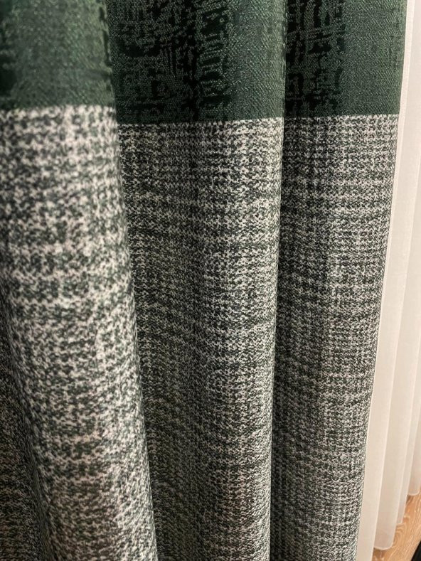 Keten Zemin Ekose Desen 1/2,50 Pile Fon Perde Yeşil 70 x 260 - 3