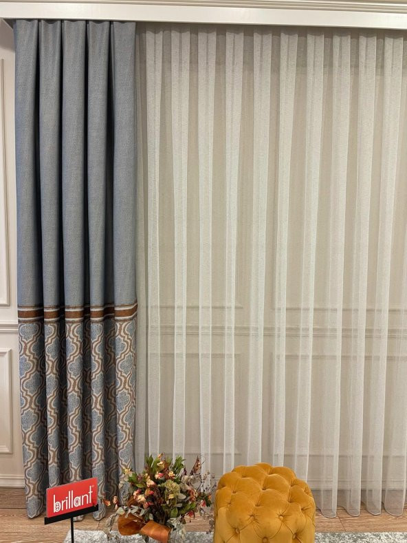 Blackout Karartma Zemin Baskılı Damask Desen 1/2,50 Pile Fon Perde  Hardal 90 x 260 - 2