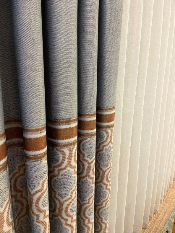 Blackout Karartma Zemin Baskılı Damask Desen 1/2,50 Pile Fon Perde  Hardal 90 x 260 - 3