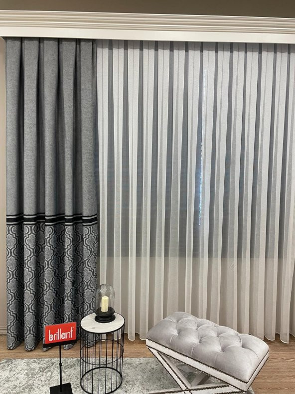 Blackout Karartma Zemin Baskılı Damask Desen 1/2,50 Pile Fon Perde Siyah 100 x 260 - 2