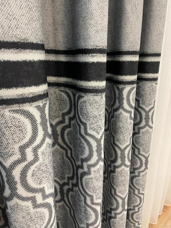 Blackout Karartma Zemin Baskılı Damask Desen 1/2,50 Pile Fon Perde Siyah 100 x 260 - 3
