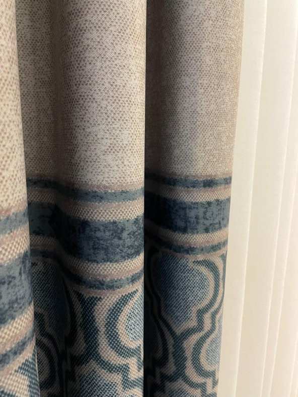 Blackout Karartma Zemin Baskılı Damask Desen 1/2,50 Pile Fon Perde  Turkuaz 80 x 270 - 2