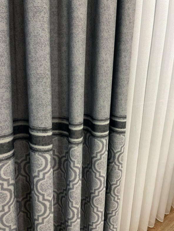 Blackout Karartma Zemin Baskılı Damask Desen 1/2,50 Pile Fon Perde  Gri 80 x 270 - 3