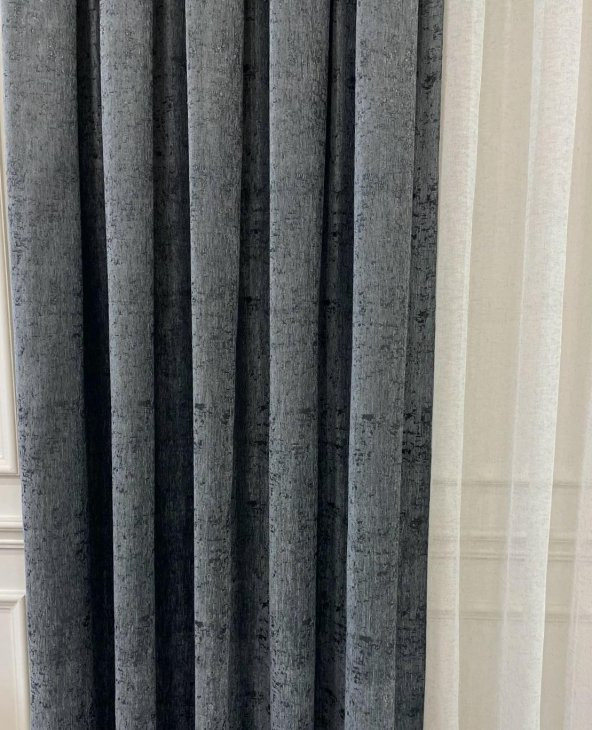 Sönil Desen Jakar 1/2,5 Pile Jakar Fon Perde  Antrasit 70 x 260 - 3