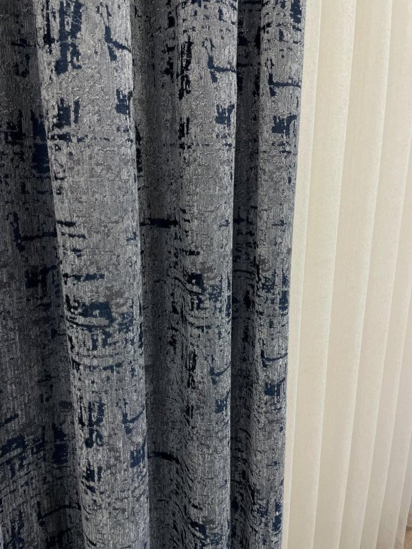 Sönil Desen Jakar 1/2,5 Pile Jakar Fon Perde  Lacivert 70 x 270 - 4