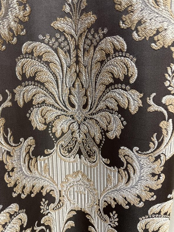 Damask Desen Jakar 1/3 Sık Pile Jakar Fon Perde  Kahverengi 90 x 260 - 4