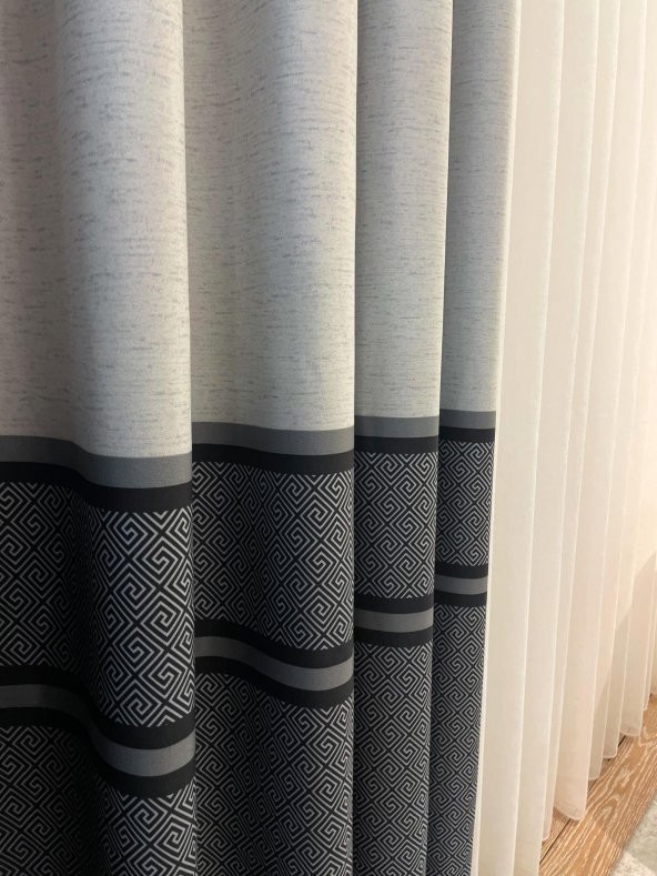 Blackout Karartma Zemin Baskılı Versace Desen 1/2,50 Pile Fon Perde  Gri 90 x 260 - 3