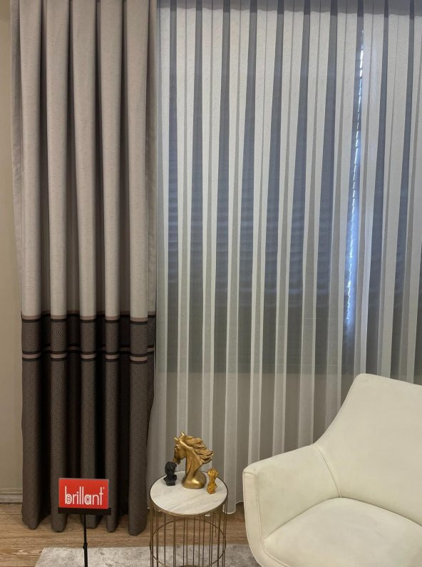 Blackout Karartma Zemin Baskılı Versace Desen 1/2,50 Pile Fon Perde  Kahverengi 100 x 260 - 2