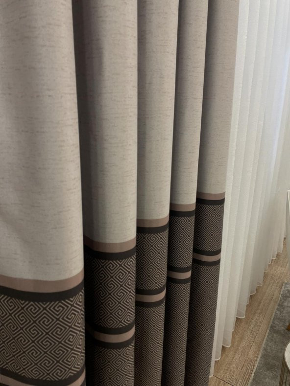 Blackout Karartma Zemin Baskılı Versace Desen 1/2,50 Pile Fon Perde  Kahverengi 100 x 260 - 3