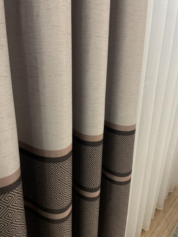 Blackout Karartma Zemin Baskılı Versace Desen 1/2,50 Pile Fon Perde  Kahverengi 100 x 260 - 4