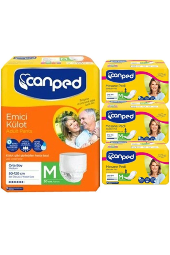 Canped Emici Külot Hasta Bezi 30'lu Orta Boy (medium) + Mesane Pedi (orta Boy) Medium 10'lu X 3 Adet