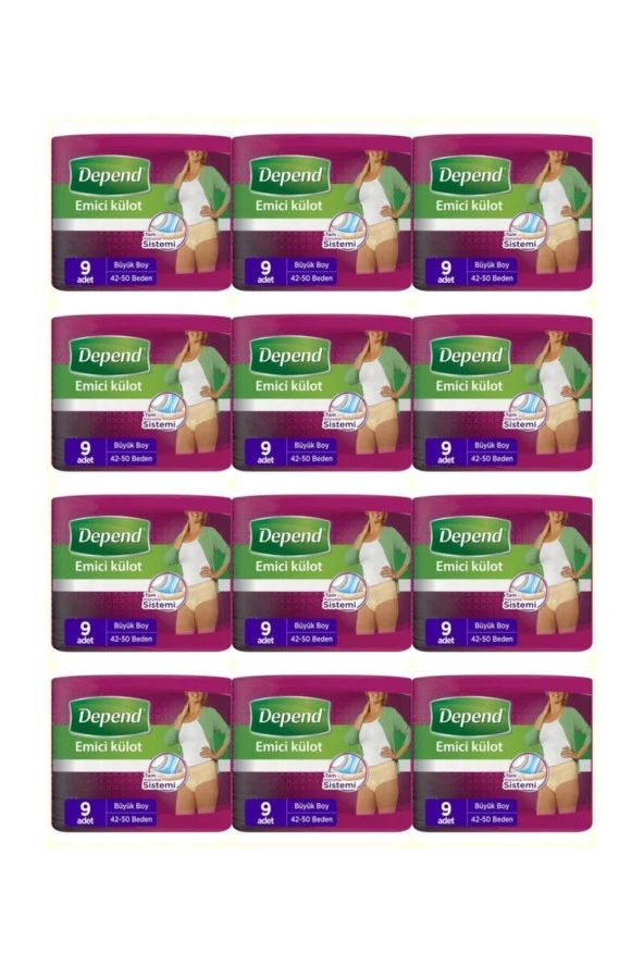Depend Kadın Emici Külot Büyük Boy 42-50 Beden 9 X 12 Toplam 108 Ad