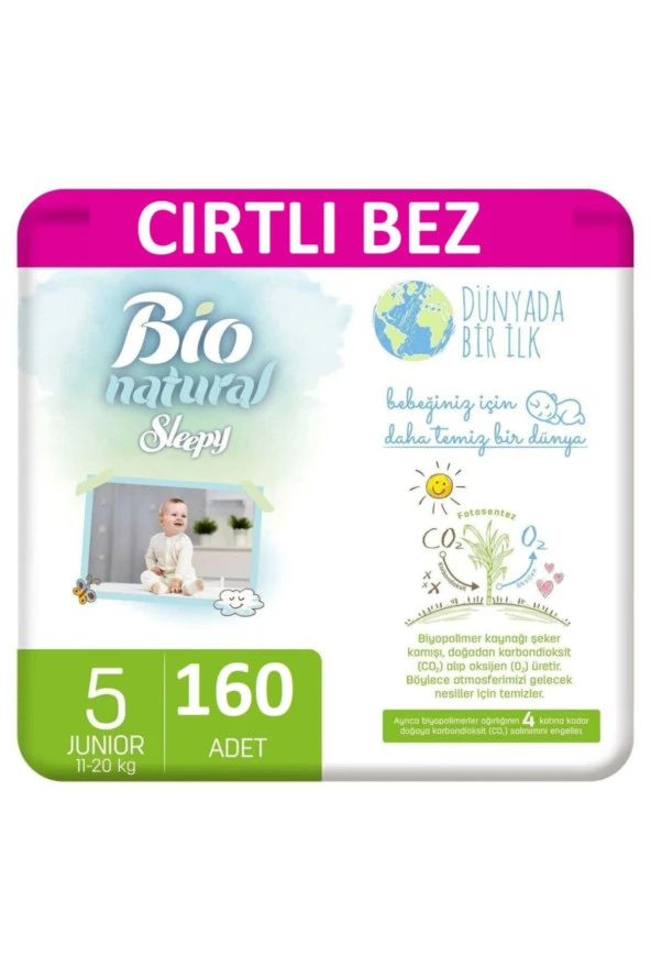 Bio Natural Bebek Bezi 5 Numara Beden Junior 160 Adet