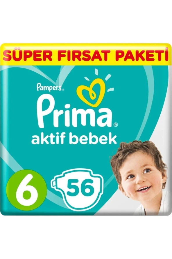 Prima Boze Bebek Bezi Aktif Bebek Mega Fırsat Paketi 6 Beden 56 Adet - 1