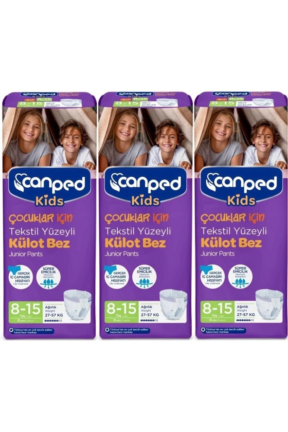 Canped Kids Çoçuklar Için Külot Bez Tekstil Yüzeyli Yaş:8-15 (27-57kg) 24 Adet (3pk*8)