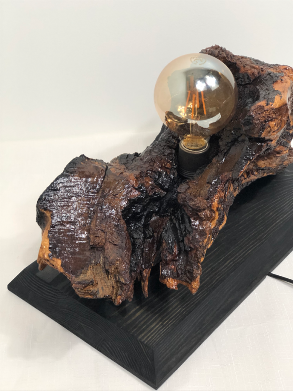 O&A WOOD Ahşap Abajur, Masa Üstü Doğal Ağaç Lambader, Dekoratif Kütük Abajur, Kütük Aplik, Rustik Ampul Dahil - 4