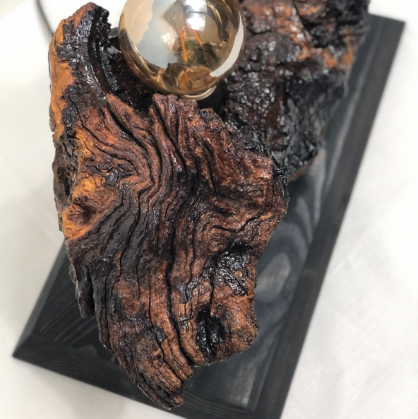 O&A WOOD Ahşap Abajur, Masa Üstü Doğal Ağaç Lambader, Dekoratif Kütük Abajur, Kütük Aplik, Rustik Ampul Dahil - 6