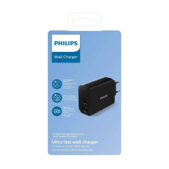 Philips Dlp2621/12 Usba Ve Type-C Çift Çıkışlı 30W Şarj Adaptörü Siyah - Resim 2
