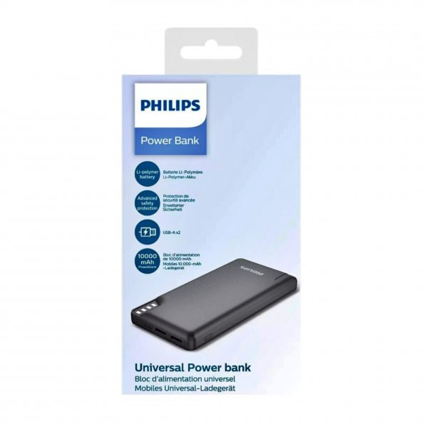 Philips 10000mAh Çift Çıkışlı Led Göstergeli Powerbank Siyah DLP2010NB/62