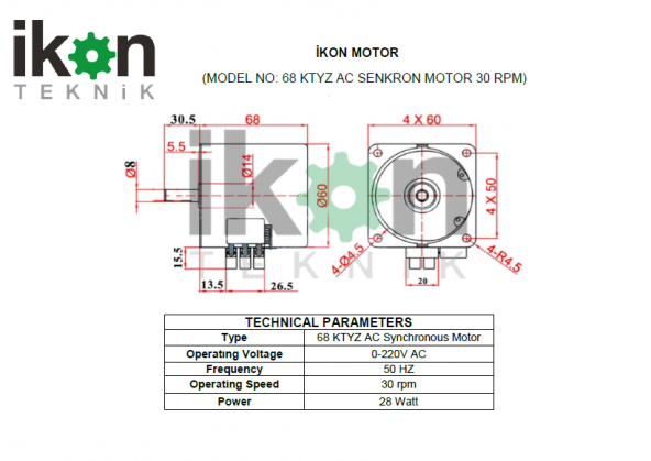 Viyol Motoru, 68 KTYZ 28W 30RPM AC Senkron Motor - 4