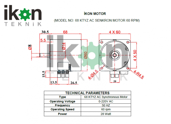 60RPM 14W 60KTYZ AC Senkron Motor, Dakikada 60 Tur - 5