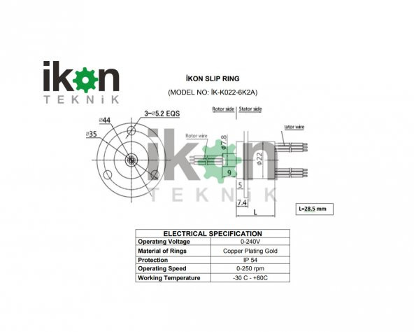 İkon Kapsül Slip Ring Döner Konnektör 22 MM 6 Kanal 2 Amper - 3