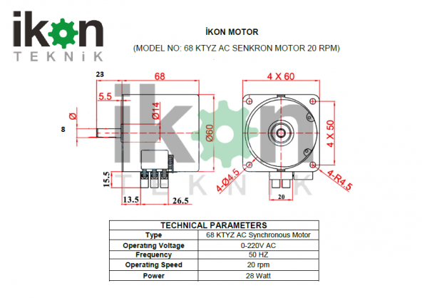 220V 20RPM 28W AC Senkron Motor, Dişli Motor - 5