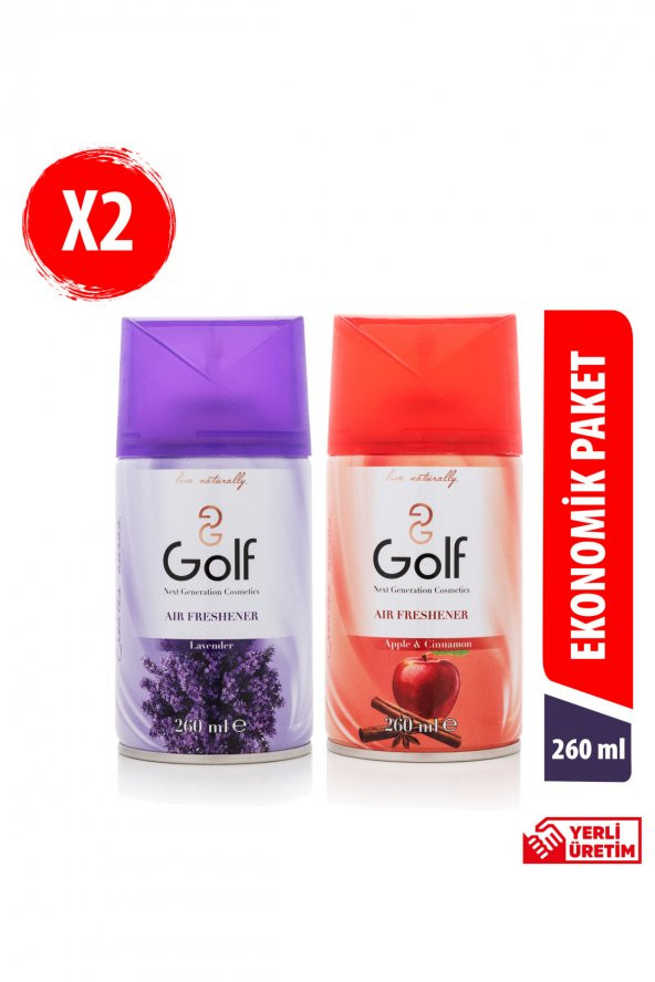 Golf Cosmetics Oda Kokusu Sprey 260 ML 2li Ekonomik Paket - Lavanta&Elma Tarçın