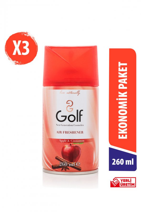 Golf Cosmetics Oda Kokusu Sprey 260 ML 3lü Ekonomik Paket - Elma&Tarçın