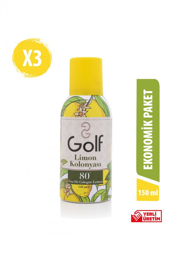 Golf Cosmetics Limon Kolonyası Aerosol Sprey 80 Derece 150 ML 3lü Ekonomik Paket