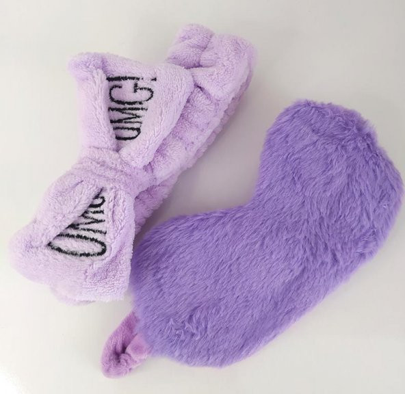 Lilalı Set Peluş Uyku Bandı Saç Bagı Bandana Banyo Makyaj Kız Çocuk Hediye Seti - 2