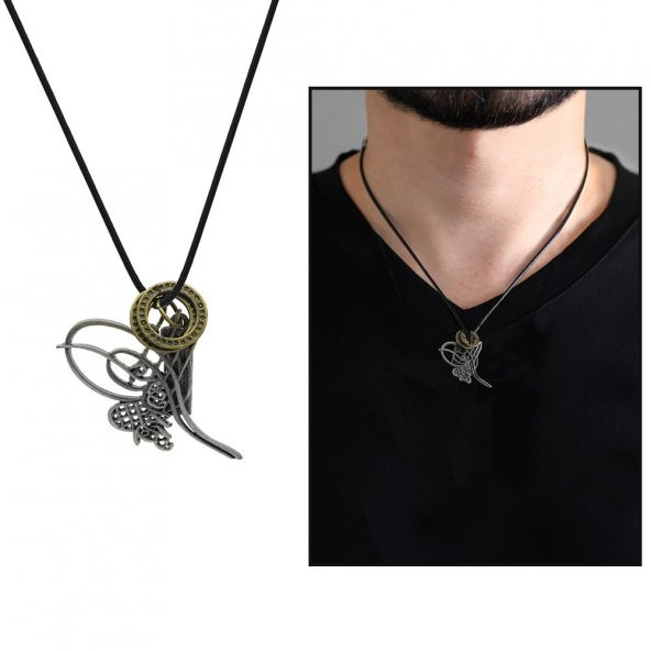 Nipora Tuğra Tasarım Ayarlanabilir İp Zincirli Pirinç Erkek Kolye - Resim 5