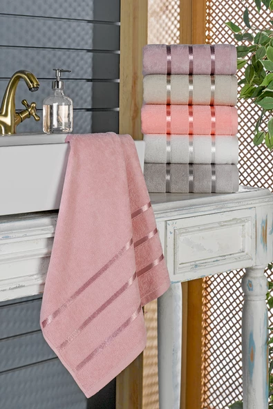 Ring Kadife Floşlu Soft 6lı (Pudra-Lila-Krem-Nar Çiçeği-Beyaz-Açık Gri) Havlu Seti - 2