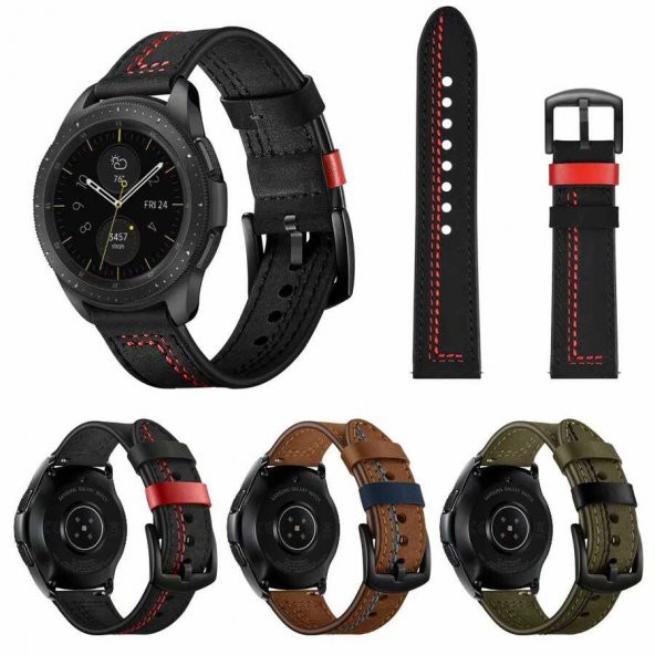 ​​Galaxy Watch 46mm (22mm) KRD-19 Dikişli Deri Tasarım Kordon - 8