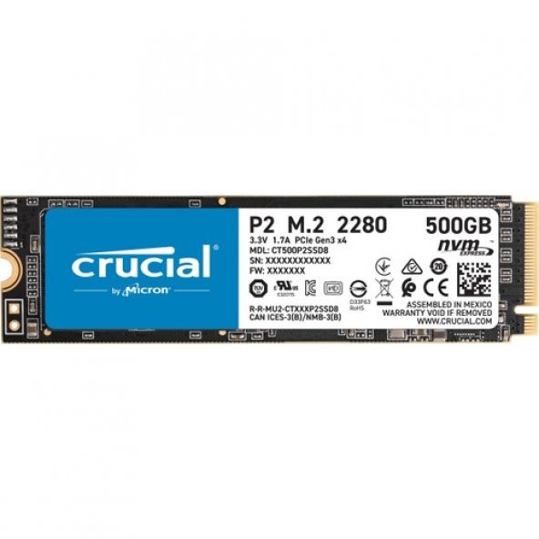 Crucial P2 500GB 2300-940MB/s NVMe PCI-e M2 SSD CT500P2SSD8