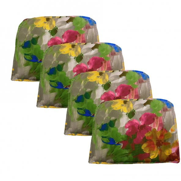 Knsz sırt minderi 4 lü mazlum çiçek desen kumaş cırtlı tel sandalyesi sırtı için