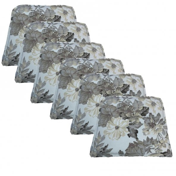 Knsz sırt minderi 6 lı mazlum çiçek gri kumaş cırtlı tel sandalyesi sırtı için - Resim 2