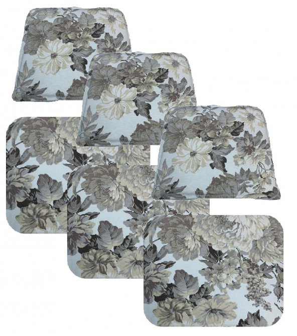 Knsz minder seti 3 lü zng&mğr&uslu çiçek gri kumaş tel bar sandalyesi oturma ve sırt minderi set ürün görseli 1