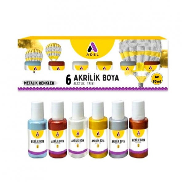 Akrilik Boya Metalik Renkler 6 Renk (6x60 ml) 1 Paket Adel Akrilik Boya Metalik Renkler 6x60 ml 1 Paket ürün görseli
