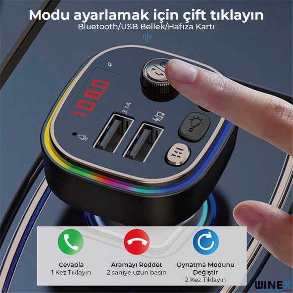 Winex C20 Fm Handsfree Bluetooth Modülatör Araç MP3 Player - 5