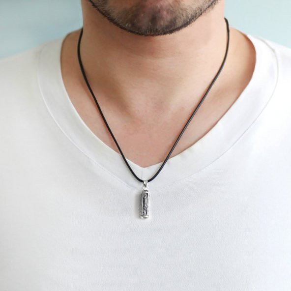 Nipora Zülfikar İşlemeli İp Zincirli 925 Ayar Gümüş Erkek Cevşen Kolye - 2