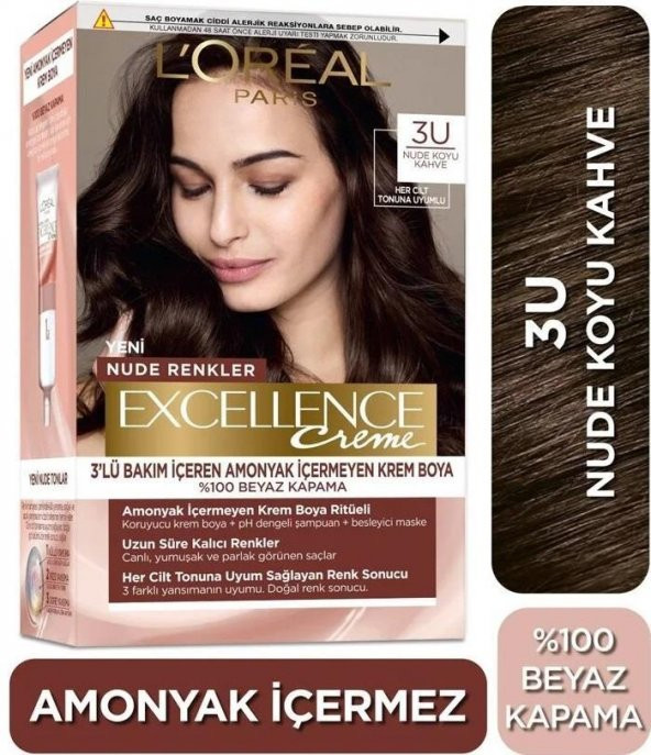 Loreal Excellence Nude Renkler Saç Boyası 3u Nude Koyu Kahve