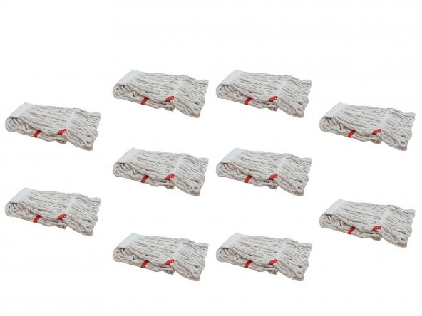Geniş Yedek Islak Mop Paspas Ucu Başlığı Püskül - Pamuklu - 320 Gram. - 25 Cm. - Beyaz - 10 Adet