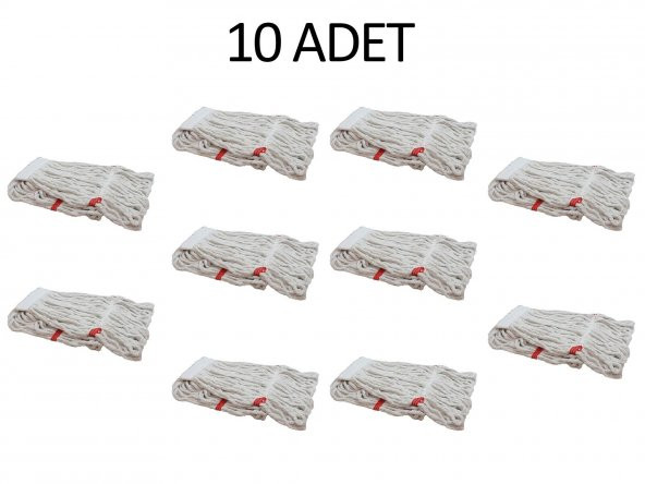 Geniş Yedek Islak Mop Paspas Ucu Başlığı Püskül - Pamuklu - 320 Gram. - 25 Cm. - Beyaz - 10 Adet - 2