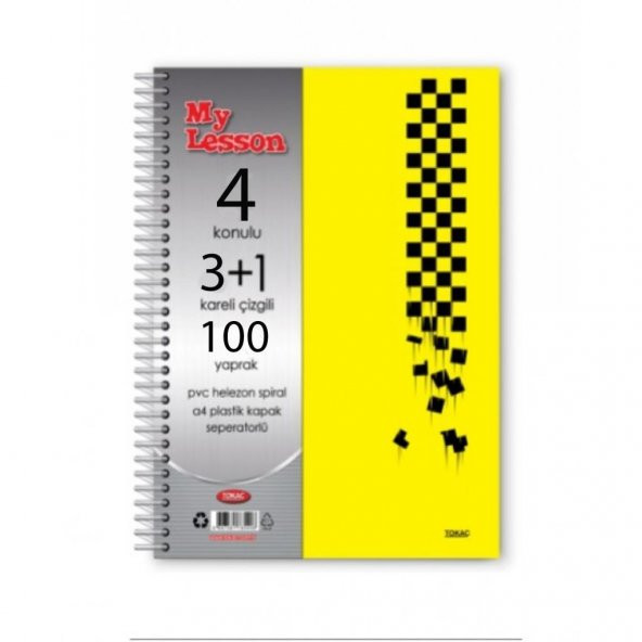 Tokaç My Lesson A4 3 + 1 ( 4 ) Konulu Spiralli Defter 100 Yaprak