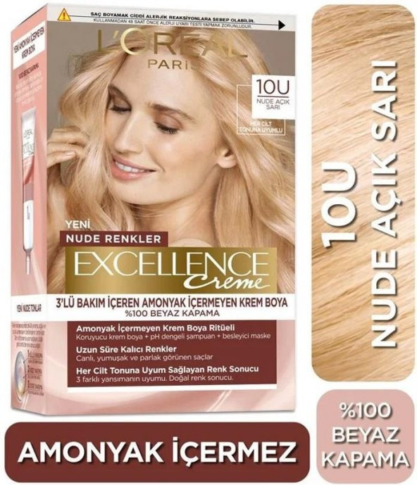 Loreal Excellence Nude Renkler Saç Boyası 10u Nude Açık Sarı