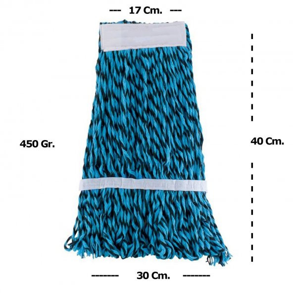 Cod-Ex Dar Islak Yedek Mop Paspas Başlığı - Pamuklu - Mavi - 17 Cm. - 450 Gram - 5 Adet - 4
